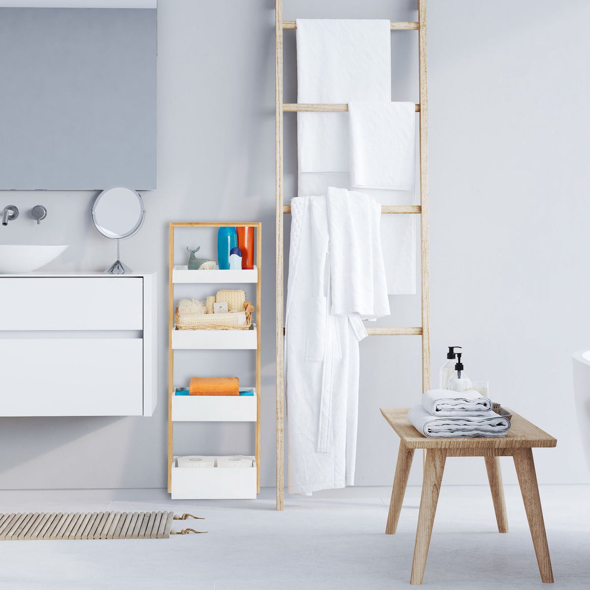 Bathroom shelf with 4 shelves