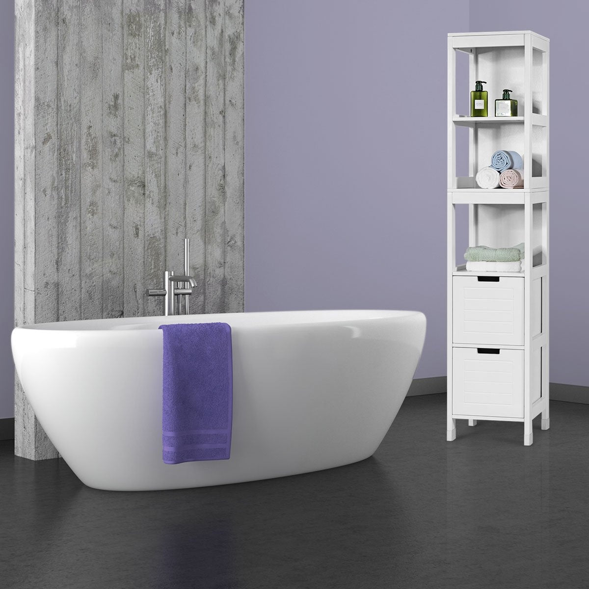 Bathroom tall cabinet bathroom tall cabinet bathroom cabinet with 2 drawers wood white 30 x 30 x 144.5 cm