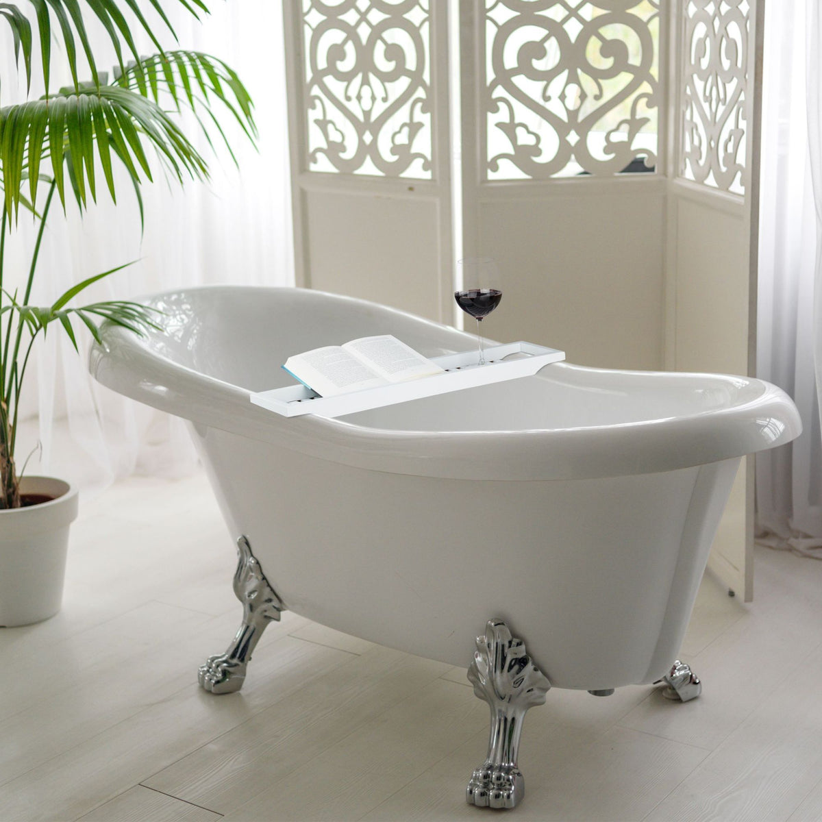Bath shelf bamboo white lacquered