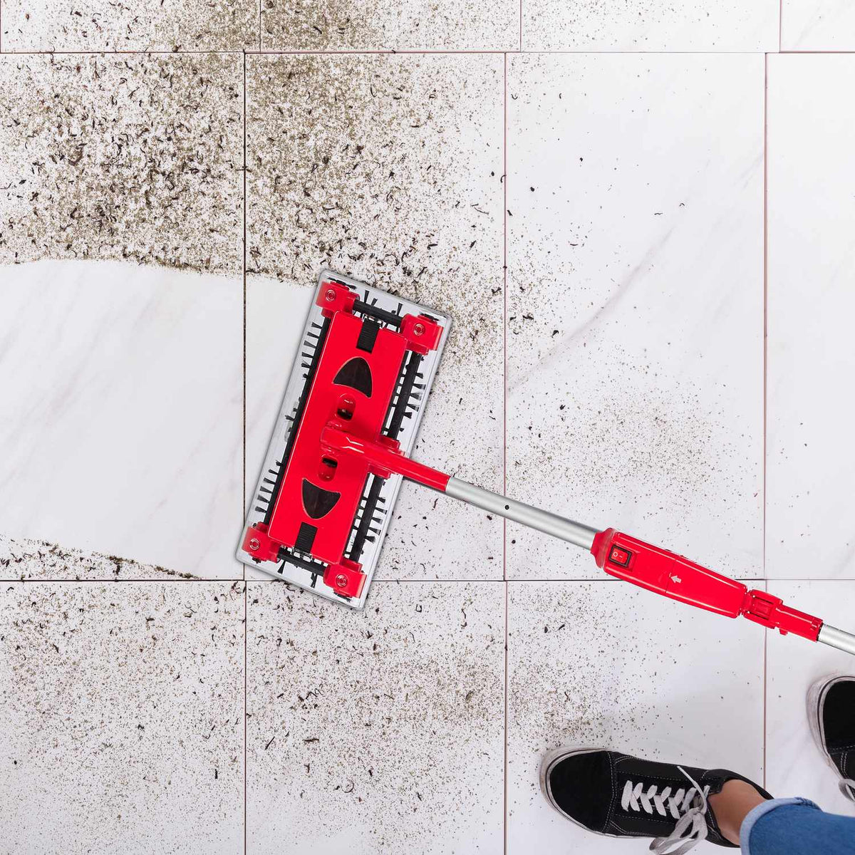 Battery-Operated Multi-Purpose Sweeper Broom, Red