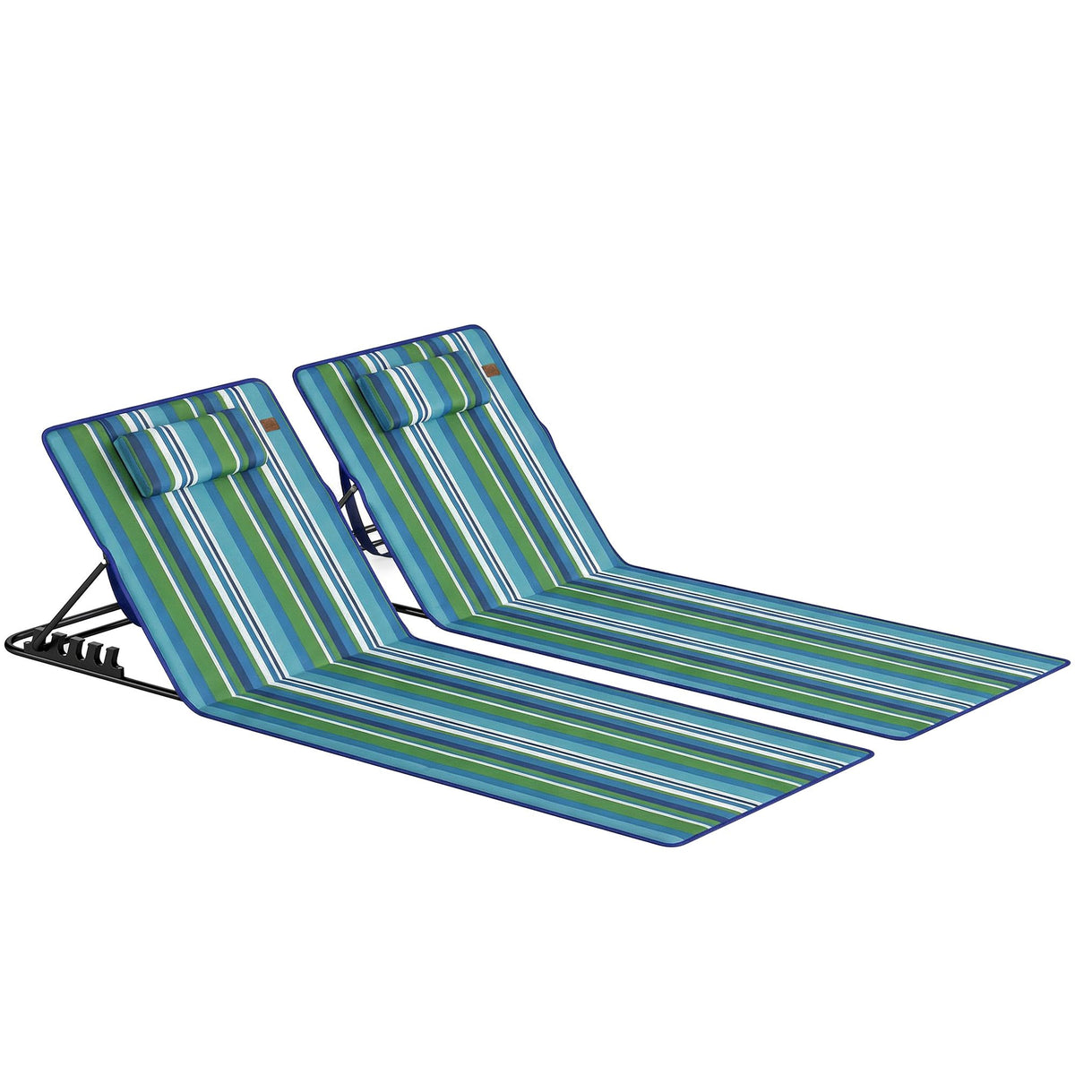 Beach Lounger Set of 2 with Adjustable Backrest and Pillow