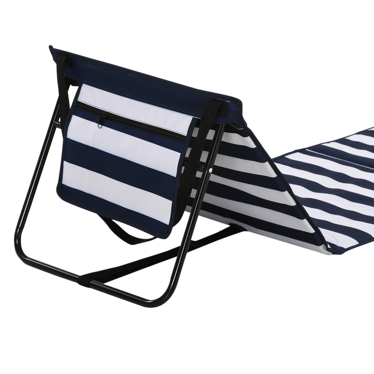 Beach Mat Set Of 2 Foldable Adjustable Carry Bag Magazine Bag Steel Oxford Blue + White
