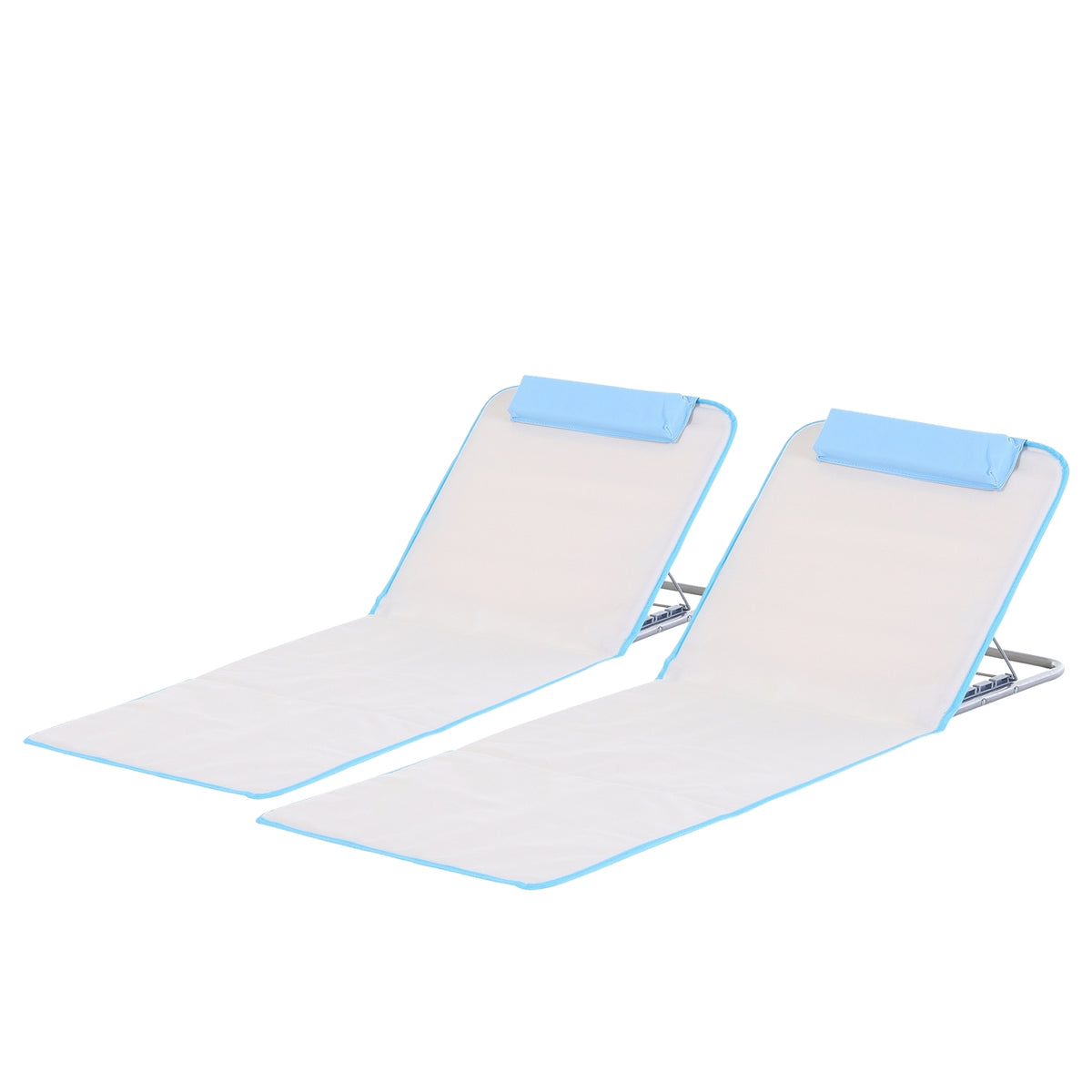 Beach Mattress Set Of 2 Foldable 5-Way Height Adjustable Steel Beige 134X48X33-43Cm