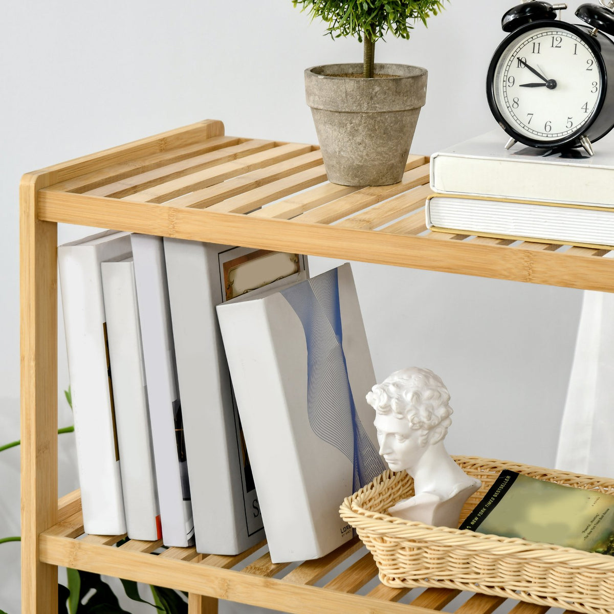 Beach Shelf 4 Tier Bamboo Bookshelf, Office Shelf, Storage Shelf, File Shelf, Kitchen Shelf, Natural, 62X33X112Cm