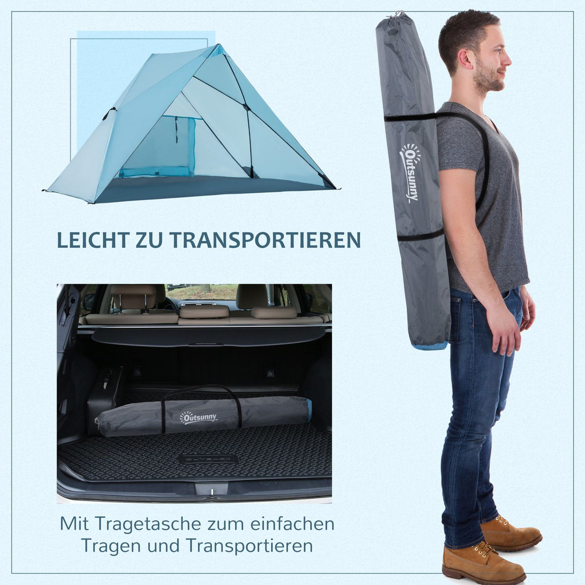 Beach Shelter Beach Tent With Uv50+ Sun Protection, Mesh Window, Carry Bag, Blue, 210X147X120Cm, For 2-3 People