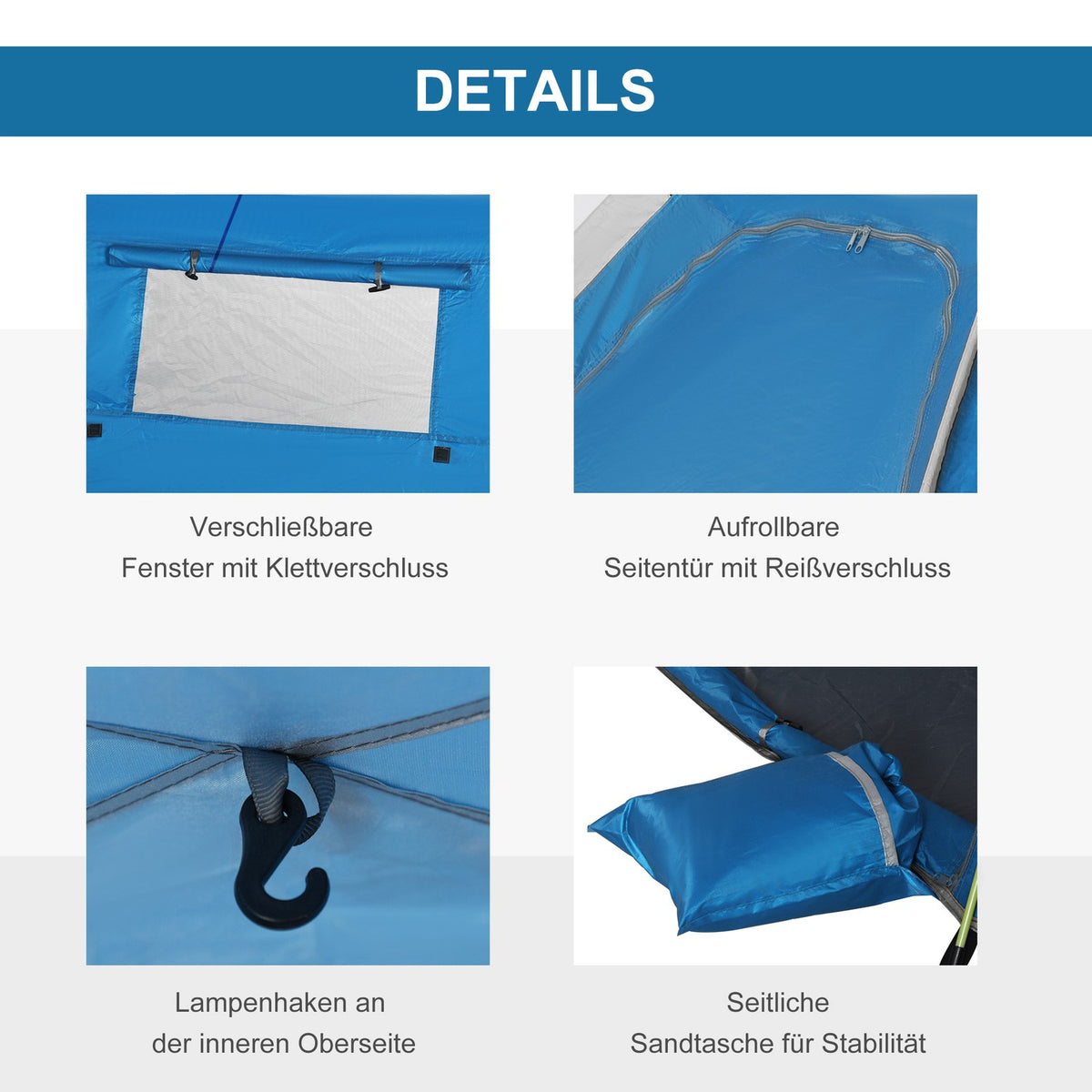 Beach Shelter Pop Up Beach Tent for 1-2 People with Sun Protection Beach Shade with Zip Door, Carry Bag for Family, Picnic, Beach, Sky Blue