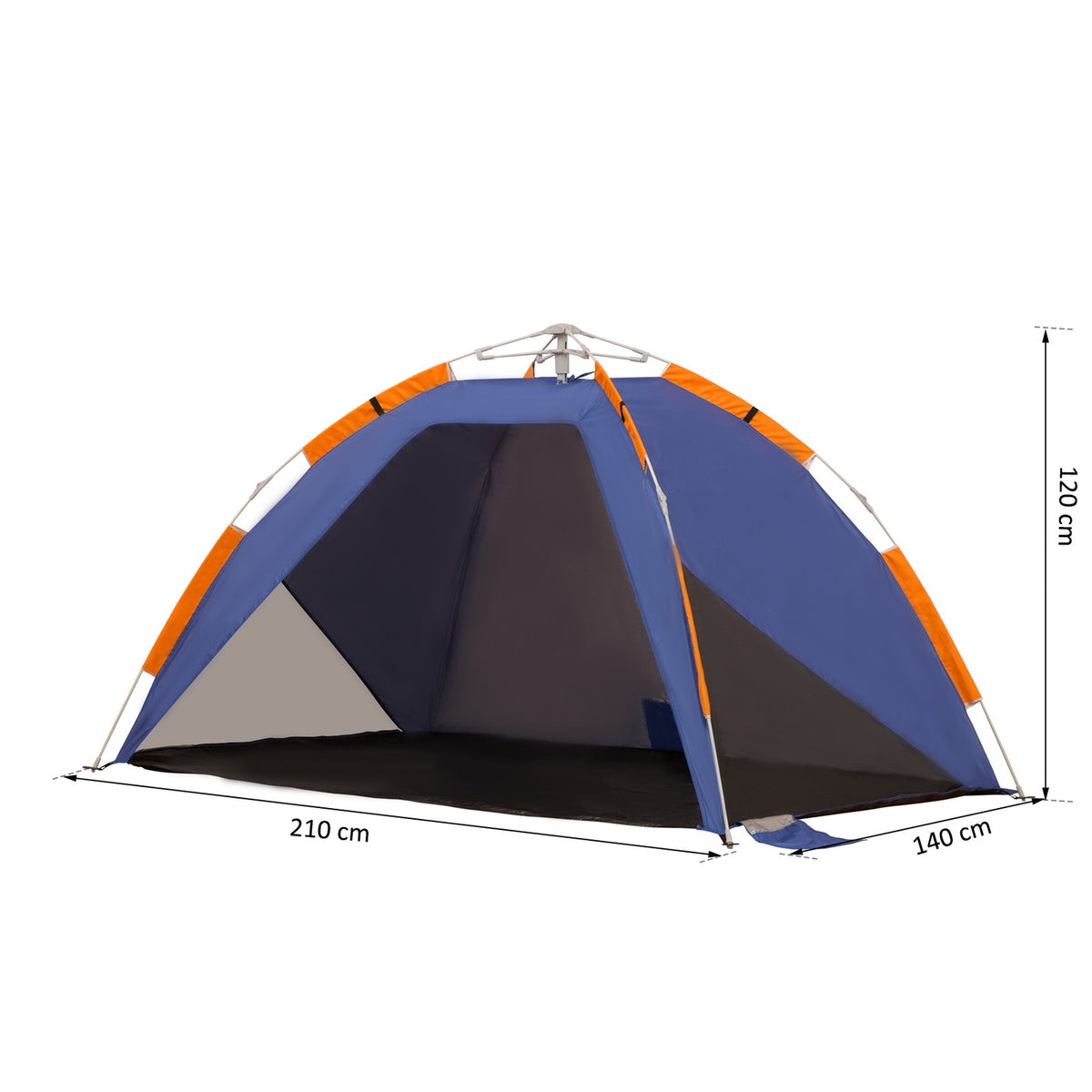 Beach Shelter Pop Up Camping Tent With Mesh Window, Carry Bag, For 2-3 People, Fiberglass, 210X140X120Cm