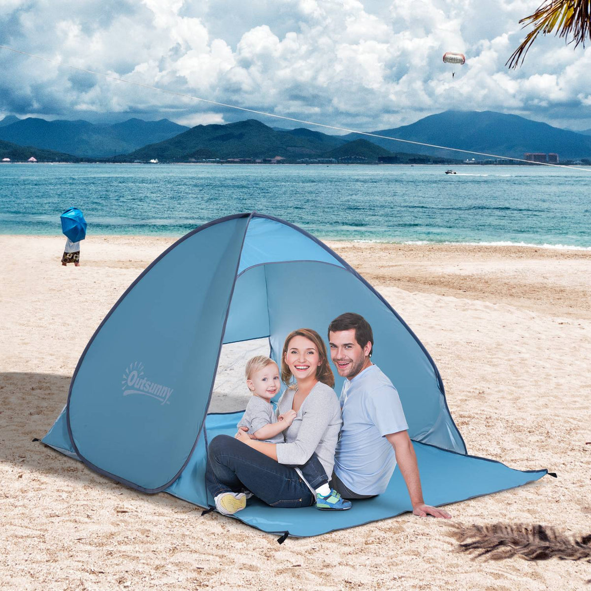 Beach Shelter Quick Assembly Beach Tent Pop Up Tent, Automatic, Polyester, Blue, 200X150X119Cm