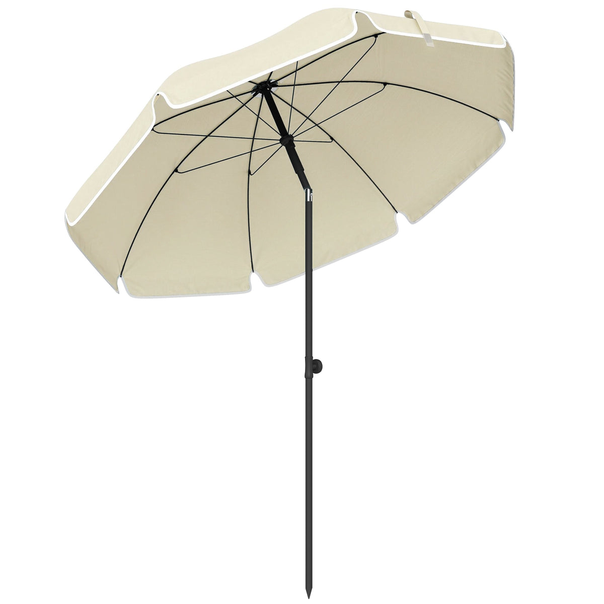 Beach Umbrella Ø150 cm, Adjustable Tilt, Sand Anchor, Beige