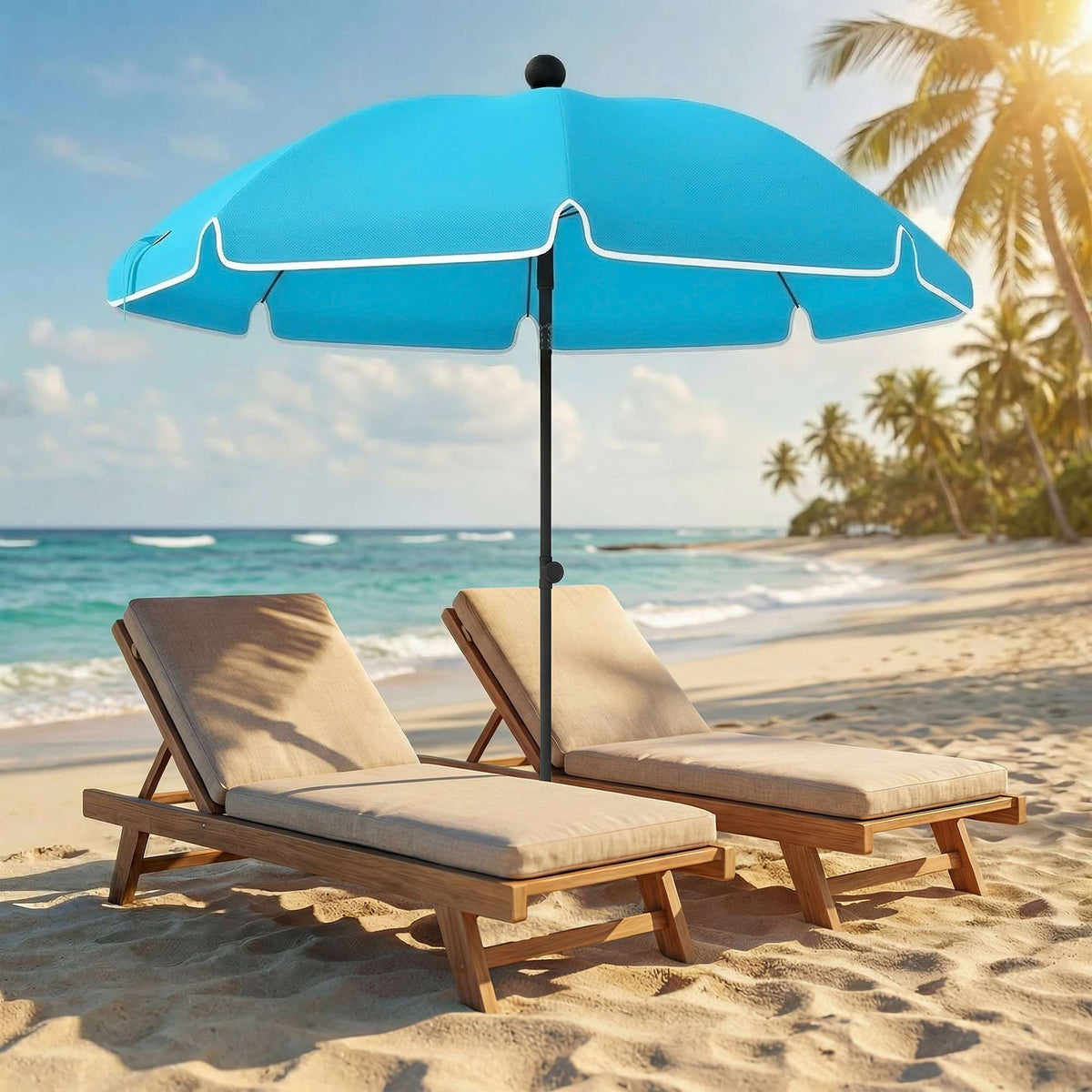 Beach Umbrella, 150cm, Adjustable Tilt, Sand Anchor, Blue