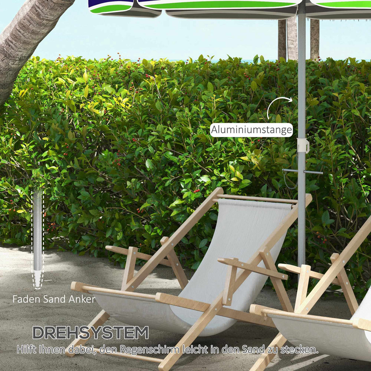 Beach Umbrella, UV 40+ Protection, Adjustable Height