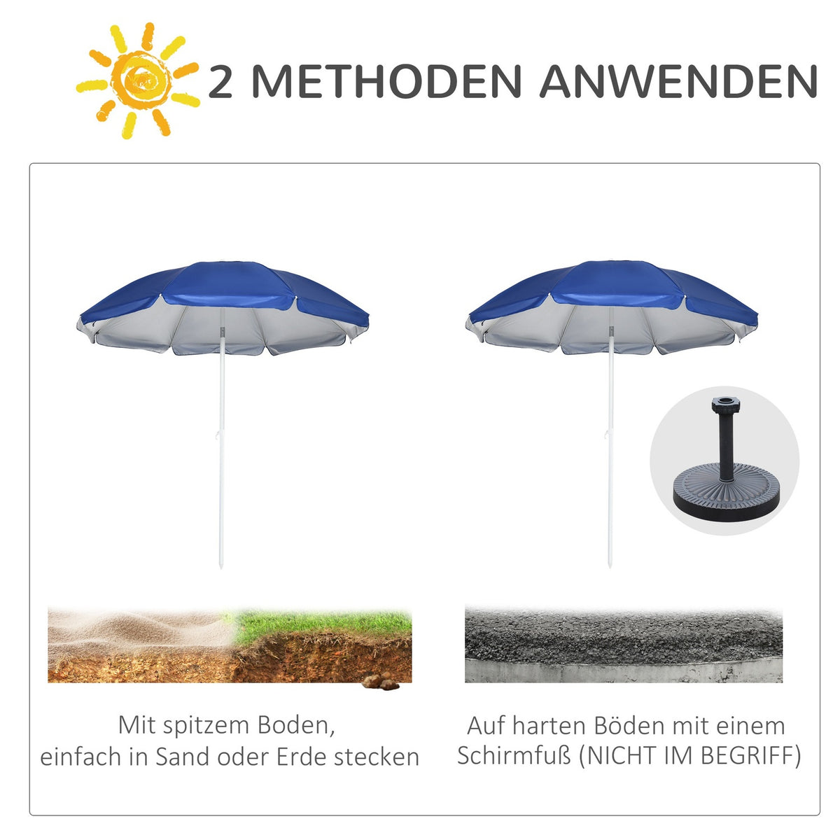 Beach Umbrella With Side Wall Ø191 X 211 Cm Tilting Parasol With 2 Pockets And 2 Windows, With 8 Struts Including Carrying Bag, Blue
