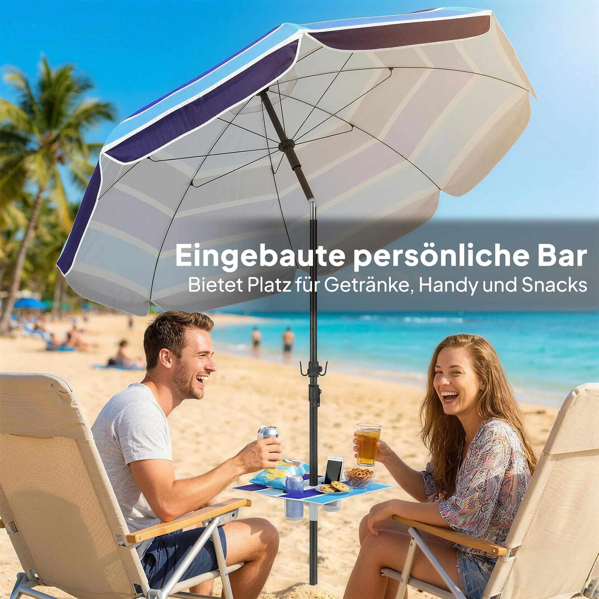 Beach Umbrella with Table, UV30+, Adjustable Tilt