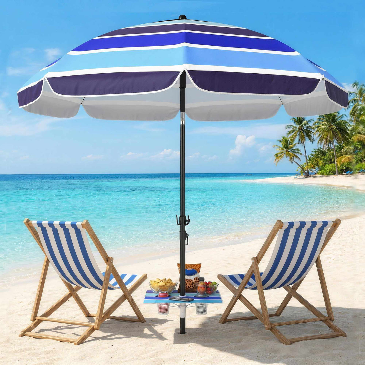 Beach Umbrella with Table, UV30+, Adjustable Tilt