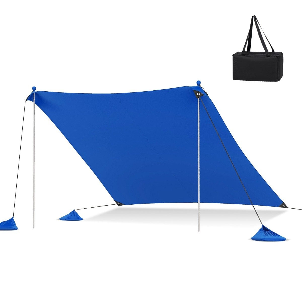 Beach tent 300 x 300 cm UPF 50+ sun tent with sand anchors, sandbags and 2 support poles, dark blue