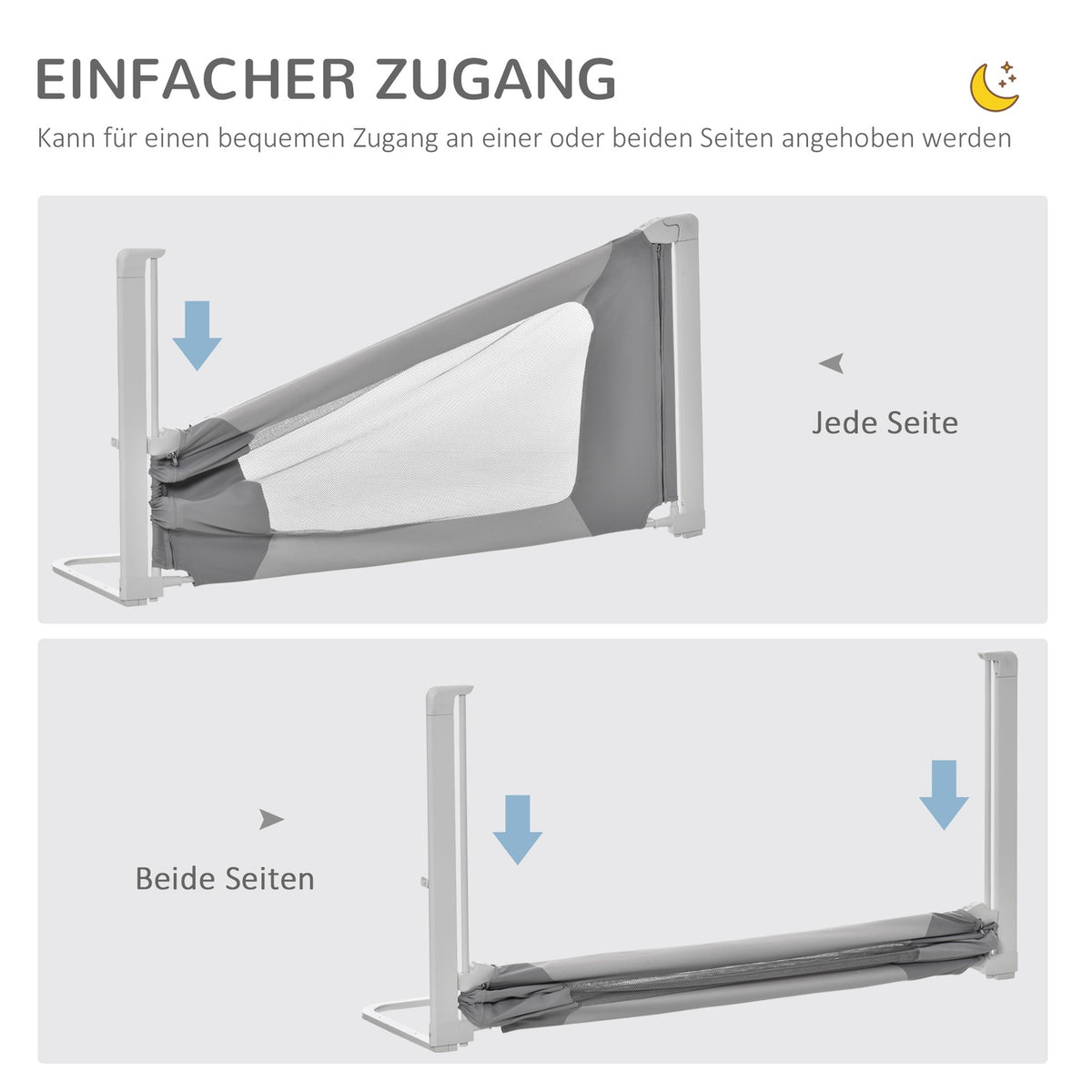 Bed Rail Children'S Bed Rail, L-Shaped Support Legs, For 18 Months To 5 Years, Gray, 150X44X77.5-104.5Cm