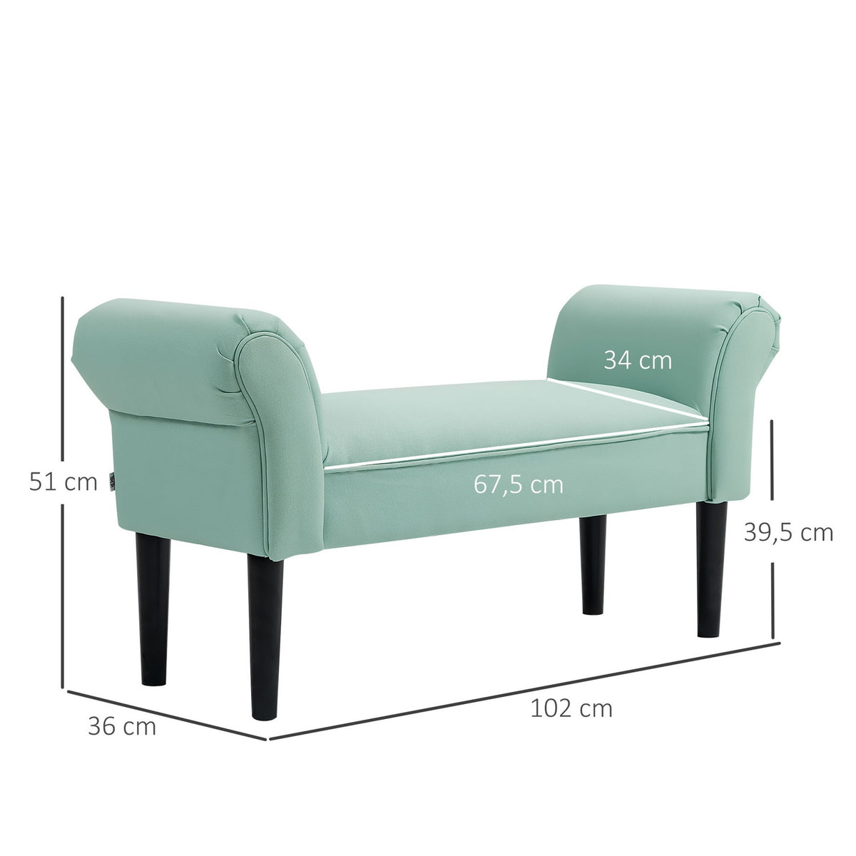 Bed bench, upholstered bench, bench, hallway bench for bedroom, load capacity up to 130 kg, sail fabric, green, 102 x 36 x 51 cm