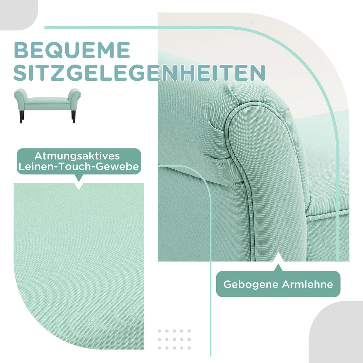 Bed bench, upholstered bench, bench, hallway bench for bedroom, load capacity up to 130 kg, sail fabric, green, 102 x 36 x 51 cm