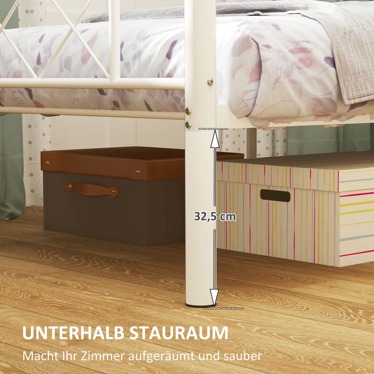 Bed frame for mattress 200 x 90 cm, bed frame 88 cm high single bed frame made of steel, for bedroom guest room, white