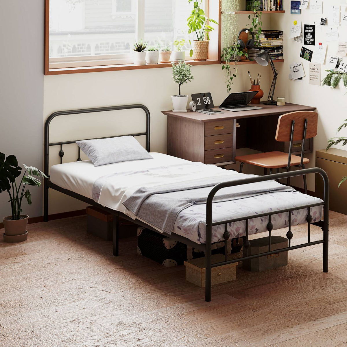 Bed frame for mattress 200 x 90 cm, folding bed frame, 82.5 cm high metal bed, metal frame bed made of metal, for bedroom, guest room, black