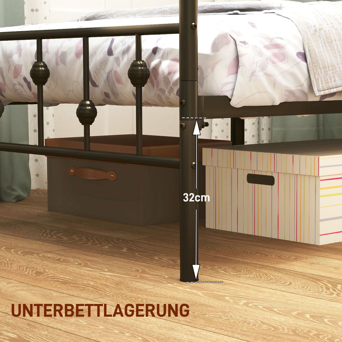 Bed frame for mattress 200 x 90 cm, folding bed frame, 82.5 cm high metal bed, metal frame bed made of metal, for bedroom, guest room, black
