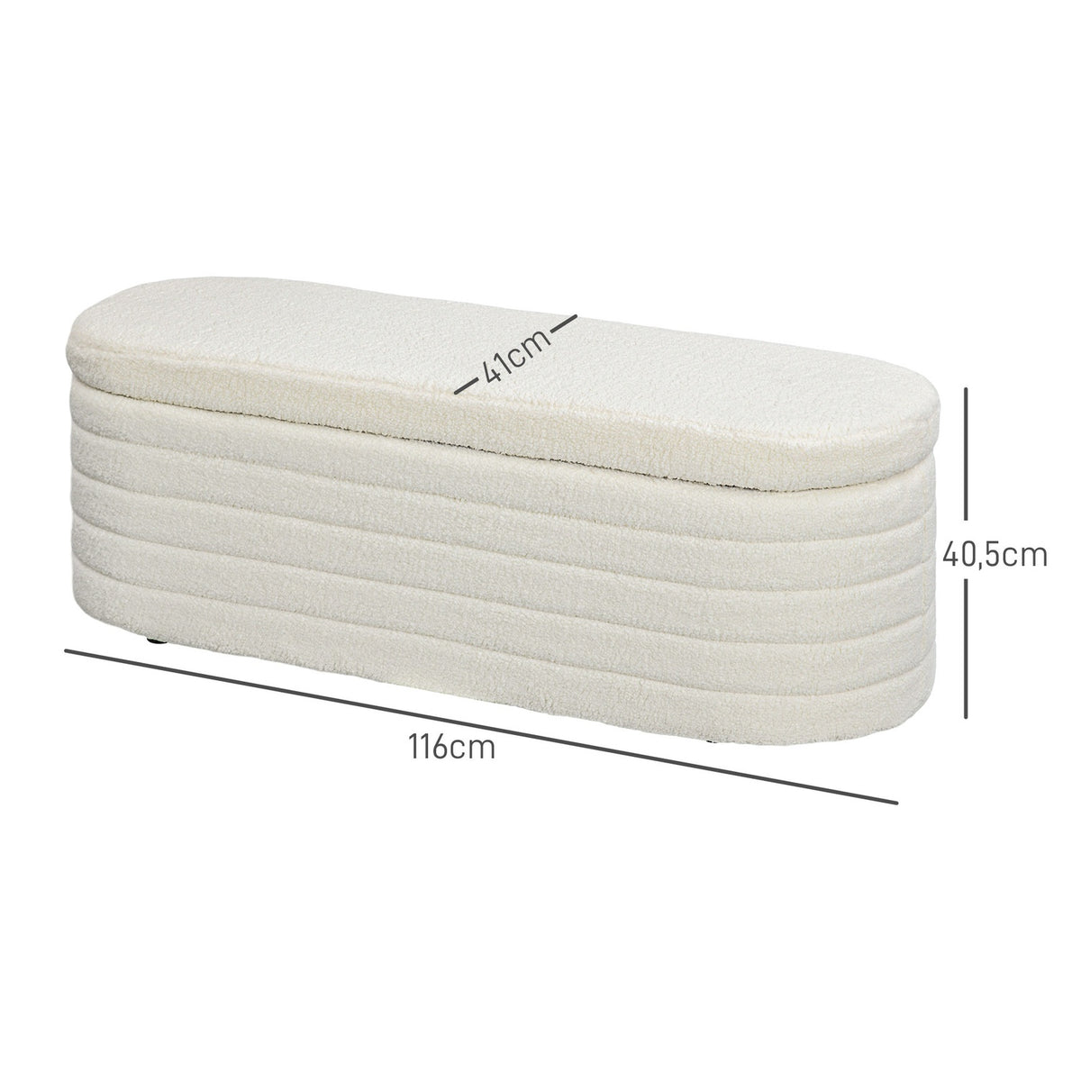 Bedroom bed bench, with storage space, wooden legs, high stability, teddy fleece, load capacity 120 kg, 116 x 41 x 40.5 cm, cream white