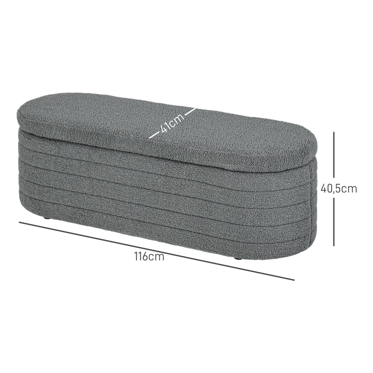 Bedroom bed bench, with storage space, wooden legs, high stability, teddy fleece, load capacity 120 kg, 116 x 41 x 40.5 cm, light gray