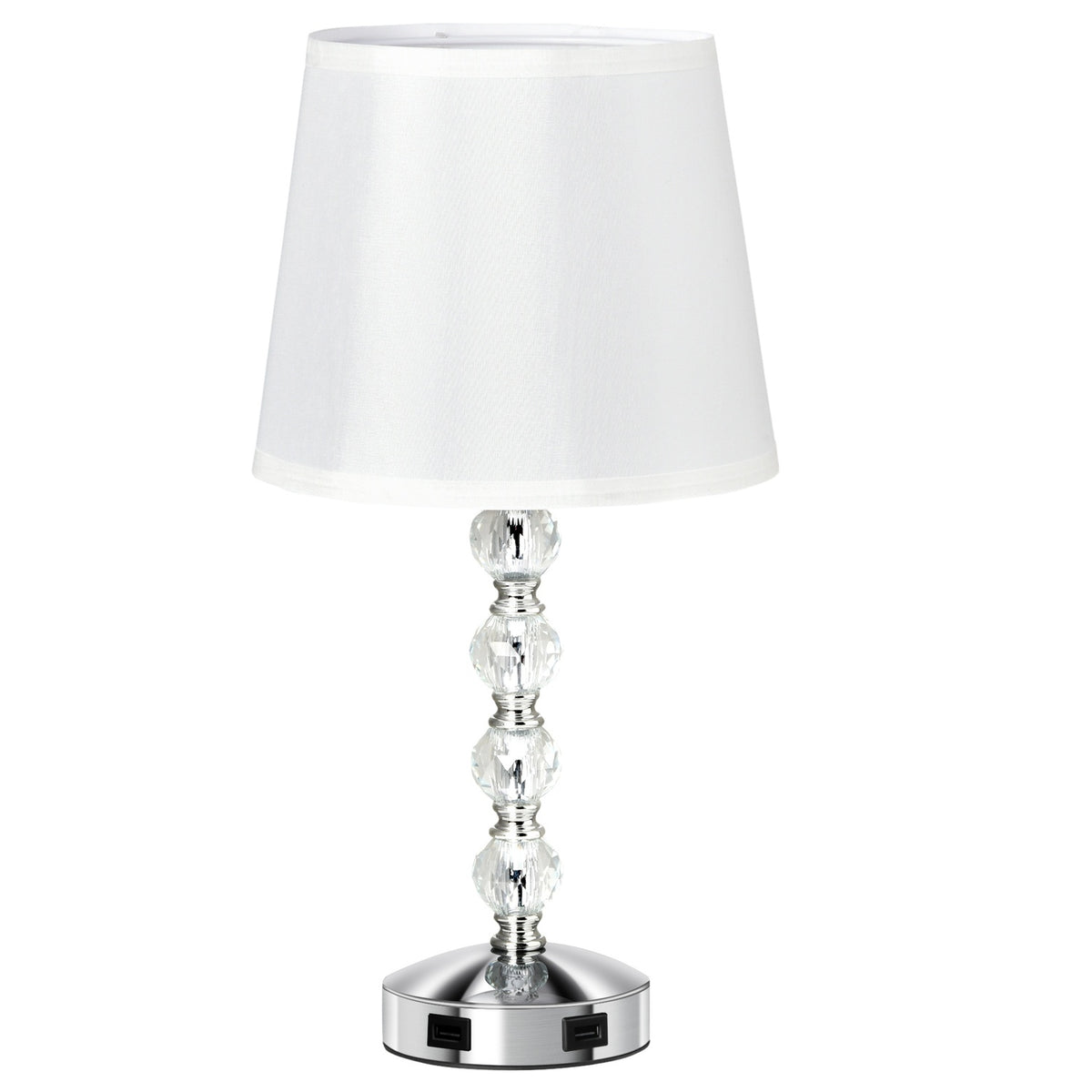 Bedside Lamp With Usb Crystal Table Lamp With Charging Function, Touch Sensor, E27, White+Silver, Ø23X45Cm