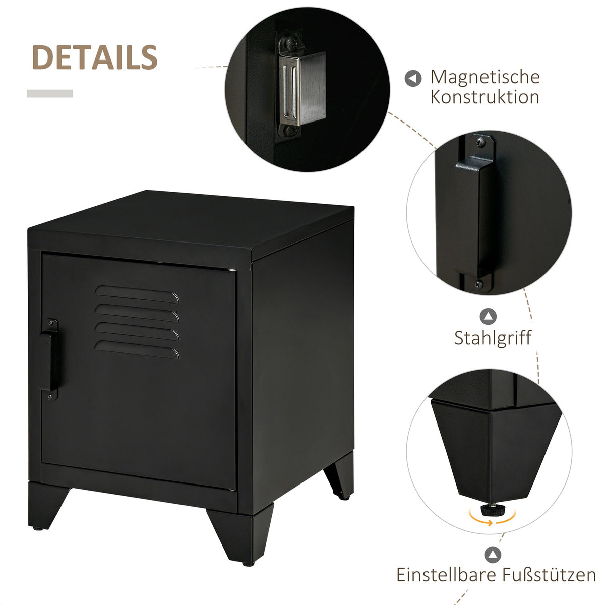 Bedside Table Bedside Table Bedroom Side Table with Adjustable Shelf Door Nightstand Metal Black 50 x 40 x 47.5cm