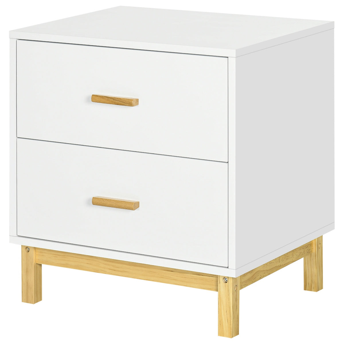 Bedside Table Night Dresser With 2 Drawers, Handle, Side Table, 50X40X55Cm, White