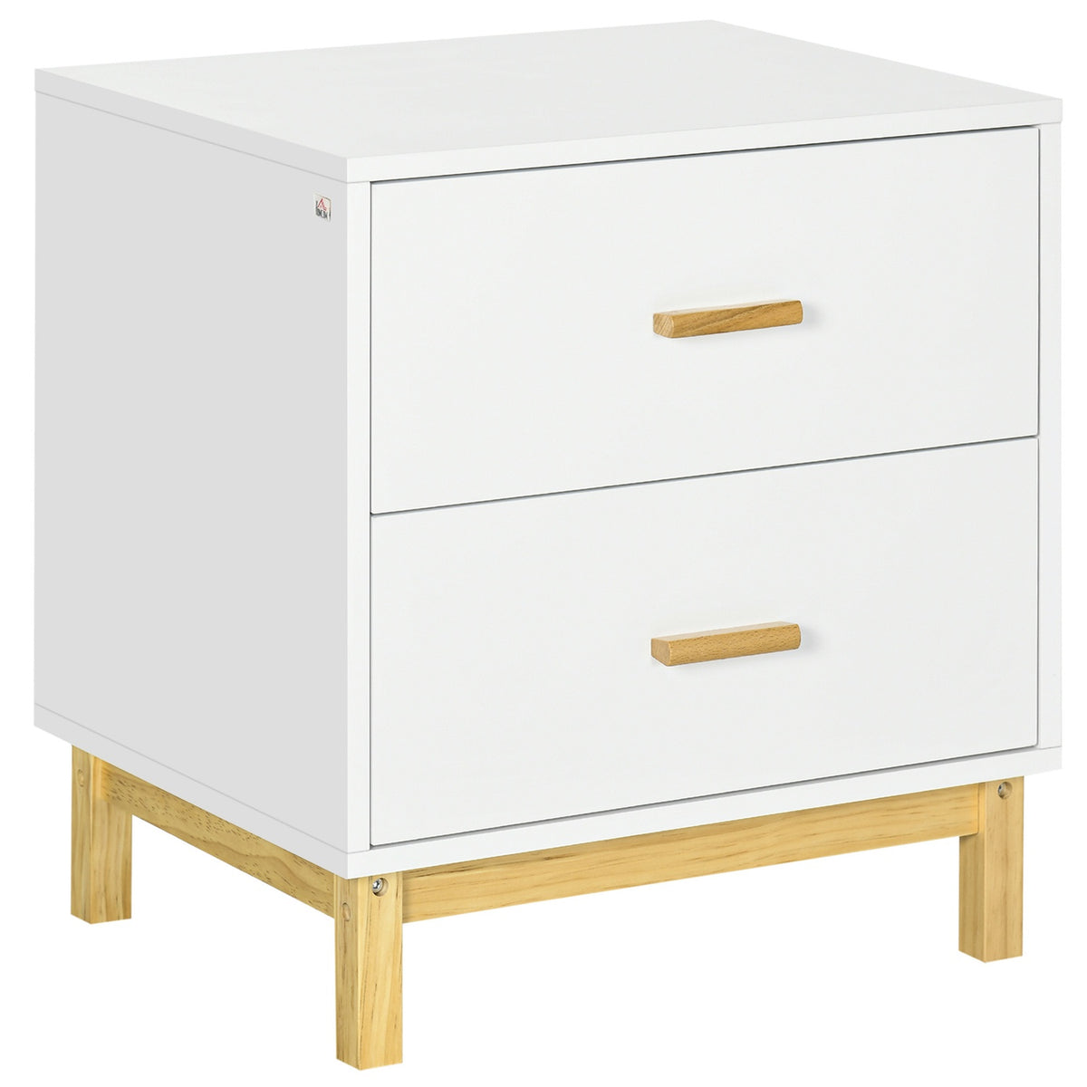 Bedside Table Night Dresser With 2 Drawers, Handle, Side Table, 50X40X55Cm, White