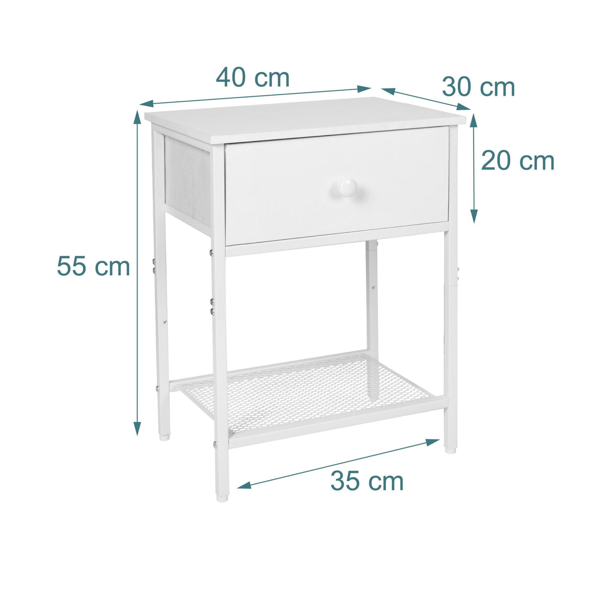 Bedside Table Set, 2-Piece with Drawer & Shelf