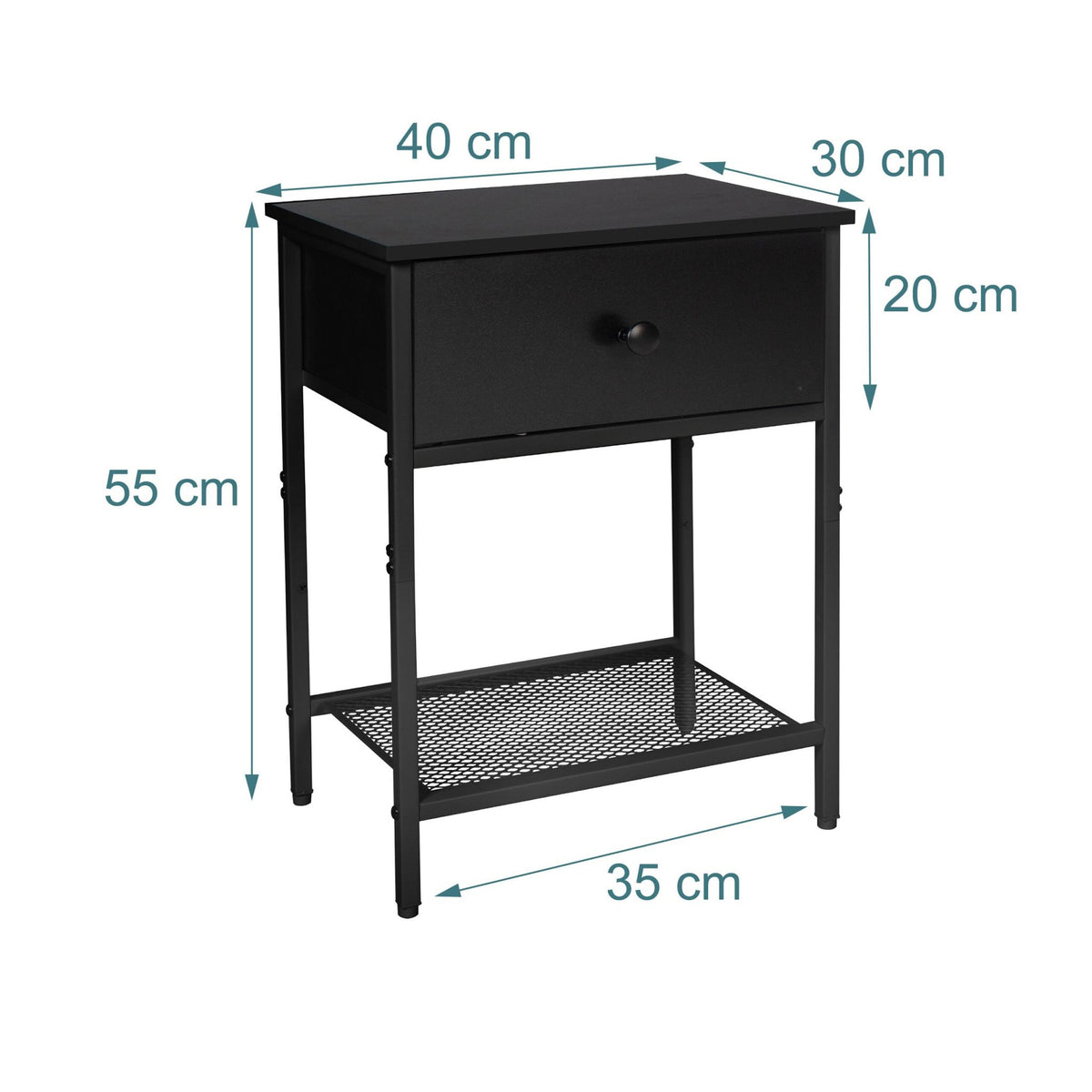 Bedside Table Set, 2-Piece with Drawer & Shelf