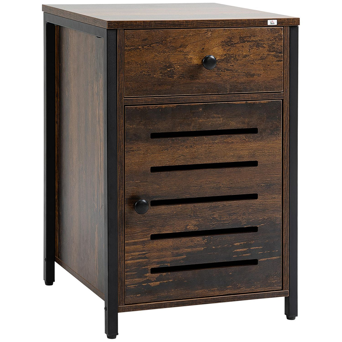 Bedside Table Side Table Drawer Cabinet Rustic Brown Chipboard Steel 40X40X60Cm