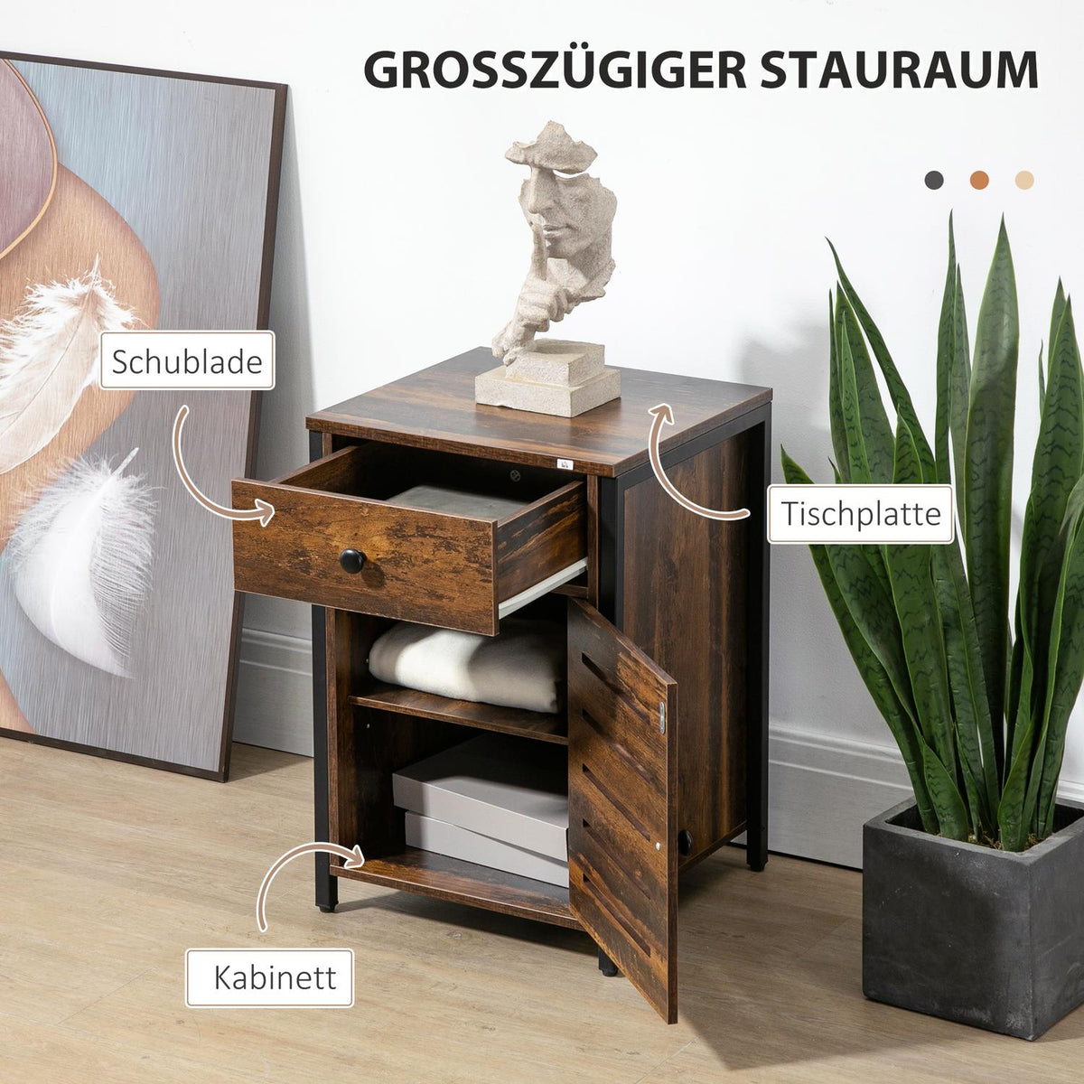 Bedside Table Side Table Drawer Cabinet Rustic Brown Chipboard Steel 40X40X60Cm