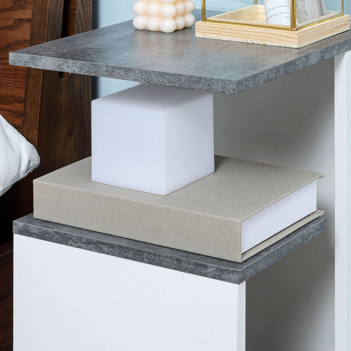 Bedside Table Side Table With Wheels Coffee Table Coffee Table In Modern Design Sofa Table With 3 Shelves For Bedroom Living Room Gray White