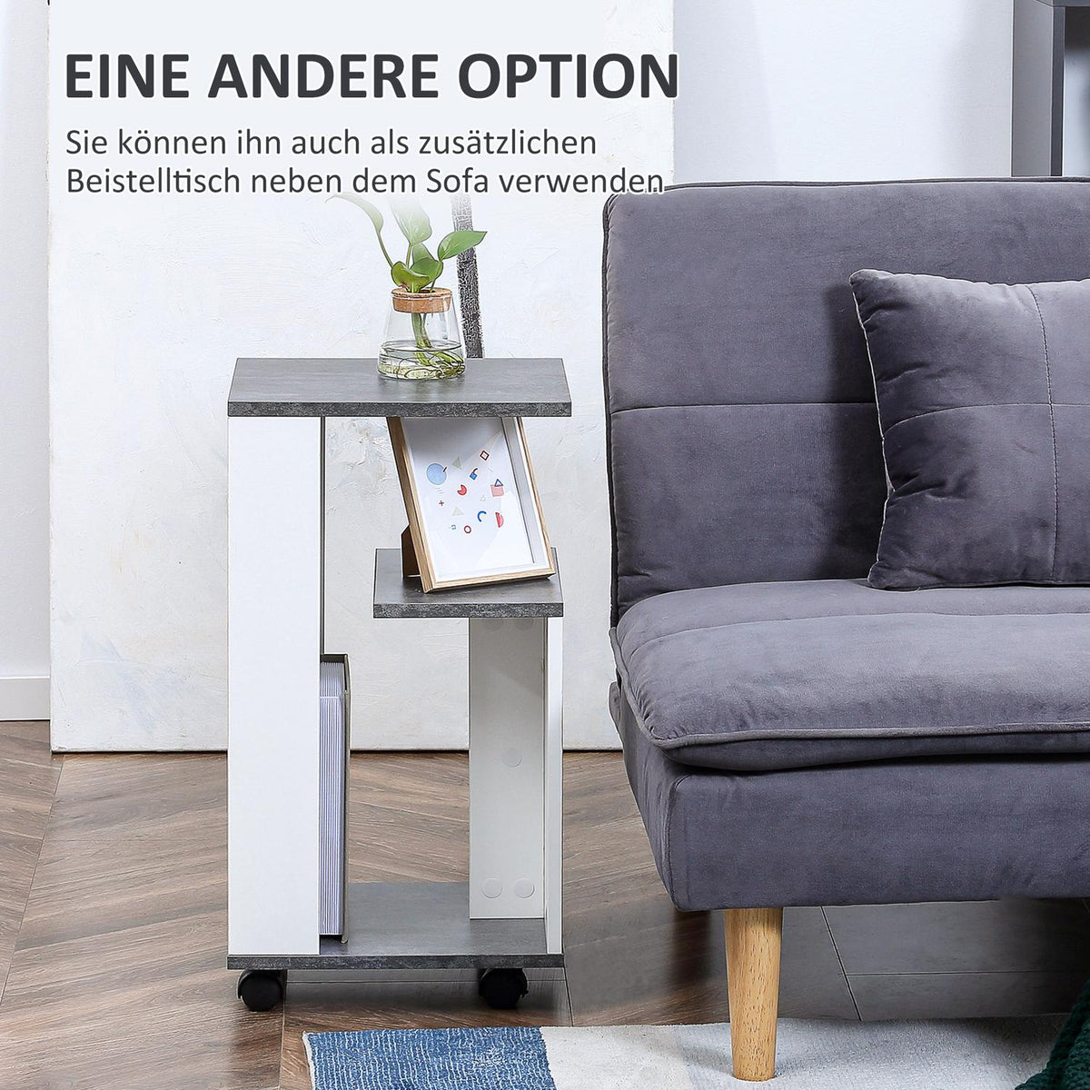 Bedside Table Side Table With Wheels Coffee Table Coffee Table In Modern Design Sofa Table With 3 Shelves For Bedroom Living Room Gray White