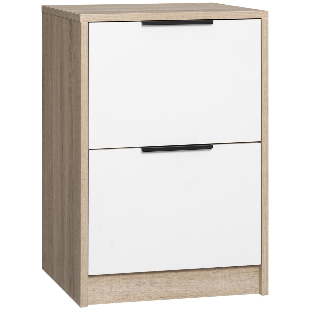 Bedside Table With 2 Drawers, Side Table, Bedside Table, Sofa Table, Night Dresser, Tip Protection, White + Natural Wood, 40 X 40 X 60 Cm