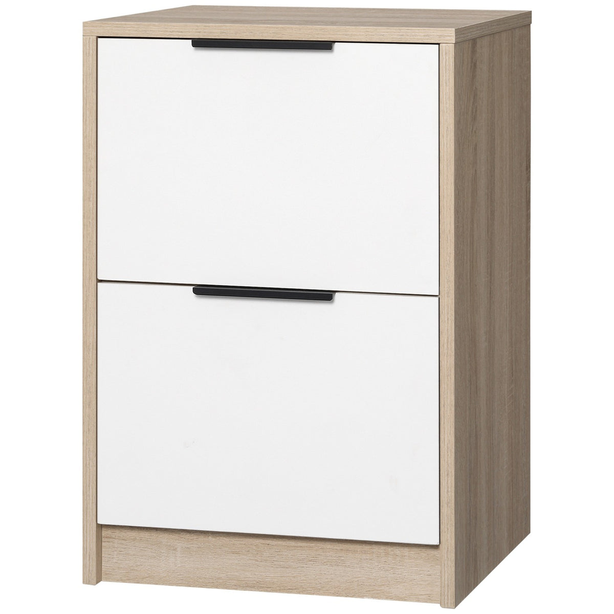 Bedside Table With 2 Drawers, Side Table, Bedside Table, Sofa Table, Night Dresser, Tip Protection, White + Natural Wood, 40 X 40 X 60 Cm