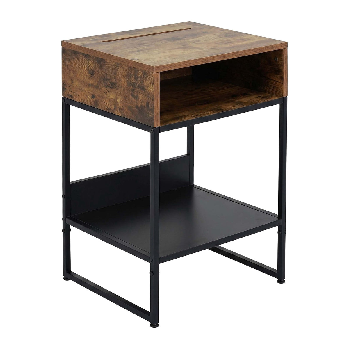 Bedside Table with Phone Holder, 2 Shelves, Dark Brown
