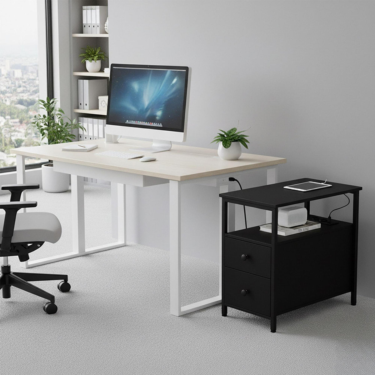 Bedside Table with USB Ports and Power Outlets