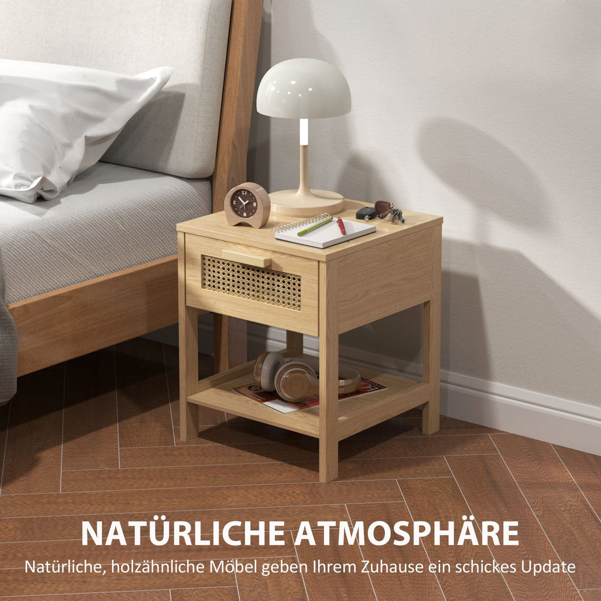 Bedside table bedside table natural night dresser with drawer open shelf rattan design natural 40 x 40 x 48.4 cm