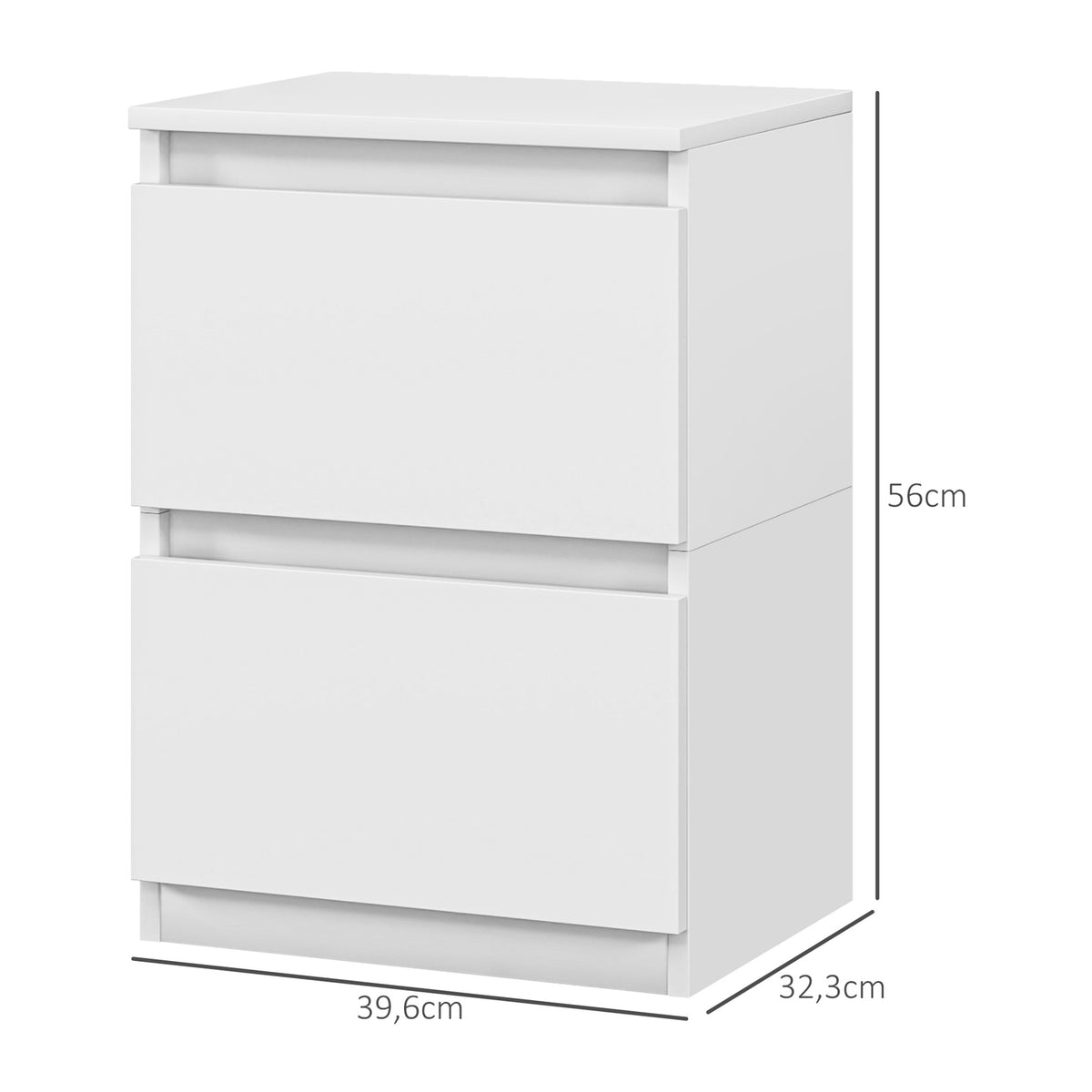 Bedside table with 2 drawers, side table, nightstand with storage space, nightstand for bedroom, living room, approx. 40 x 32 x 56 cm, white
