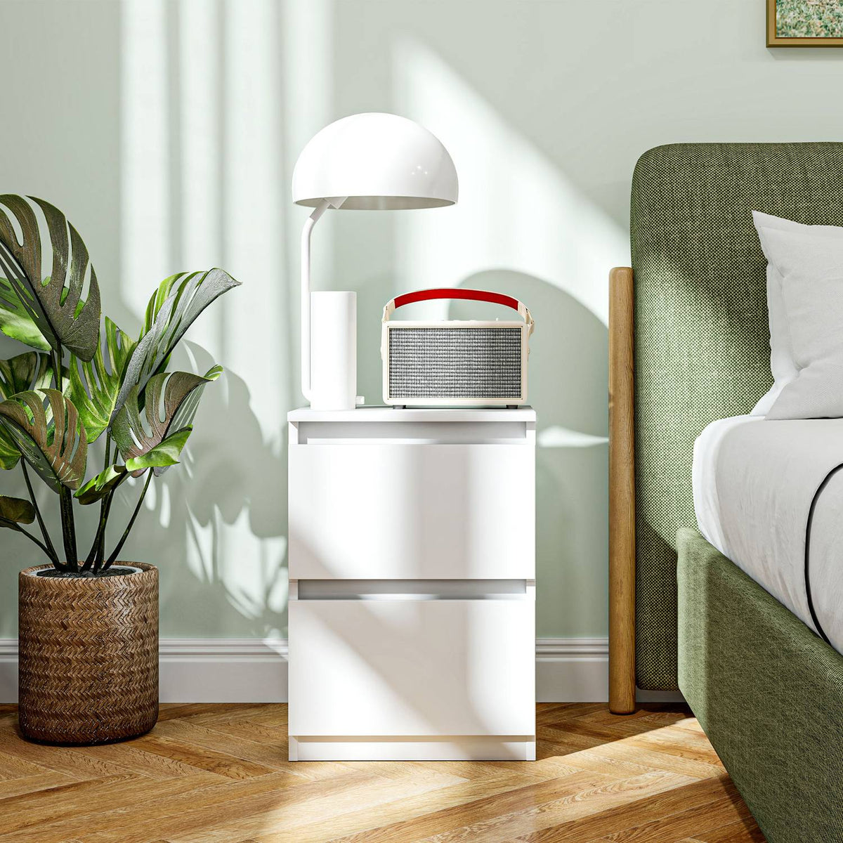Bedside table with 2 drawers, side table, nightstand with storage space, nightstand for bedroom, living room, approx. 40 x 32 x 56 cm, white