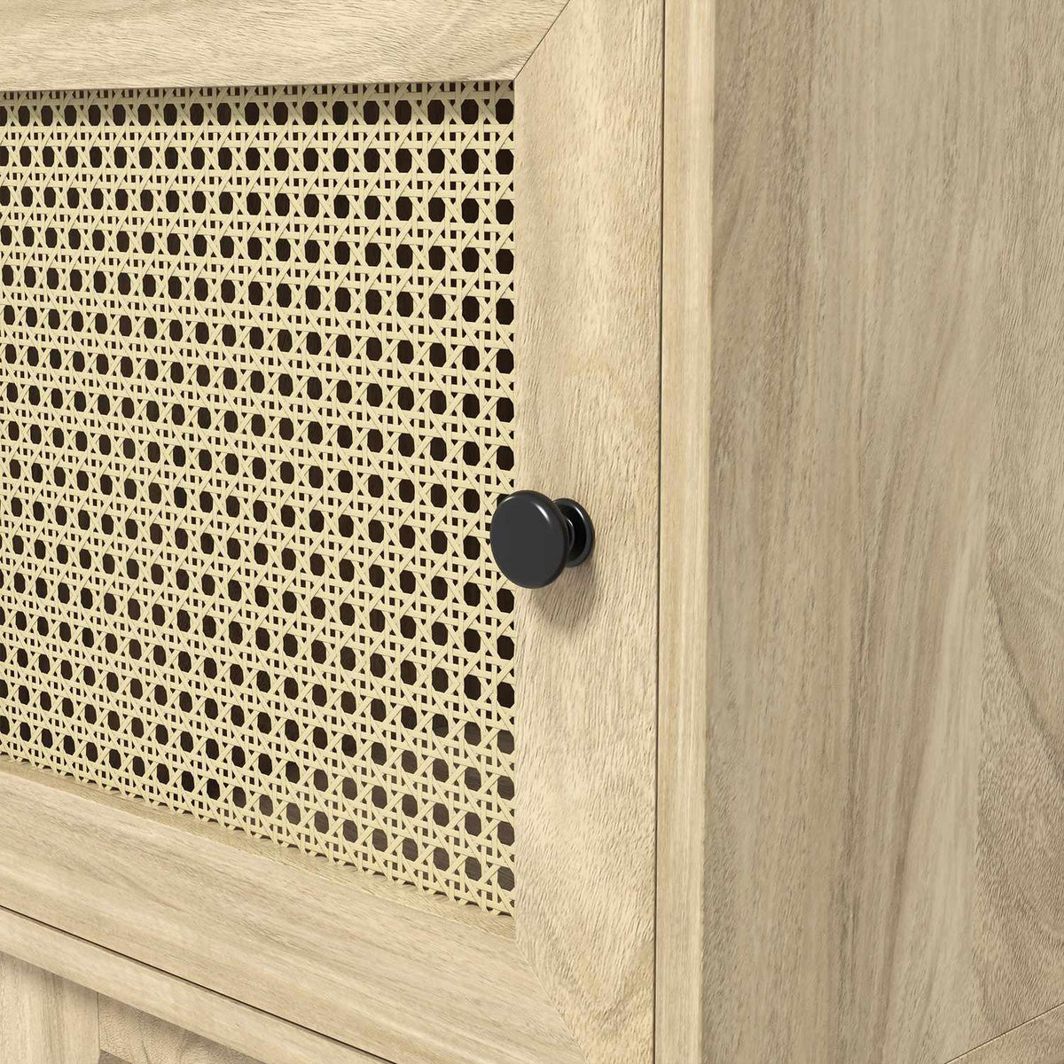 Bedside table with cupboard, storage compartment, side table with rat look for living room, bedroom, 39 x 35 x 60 cm, natural