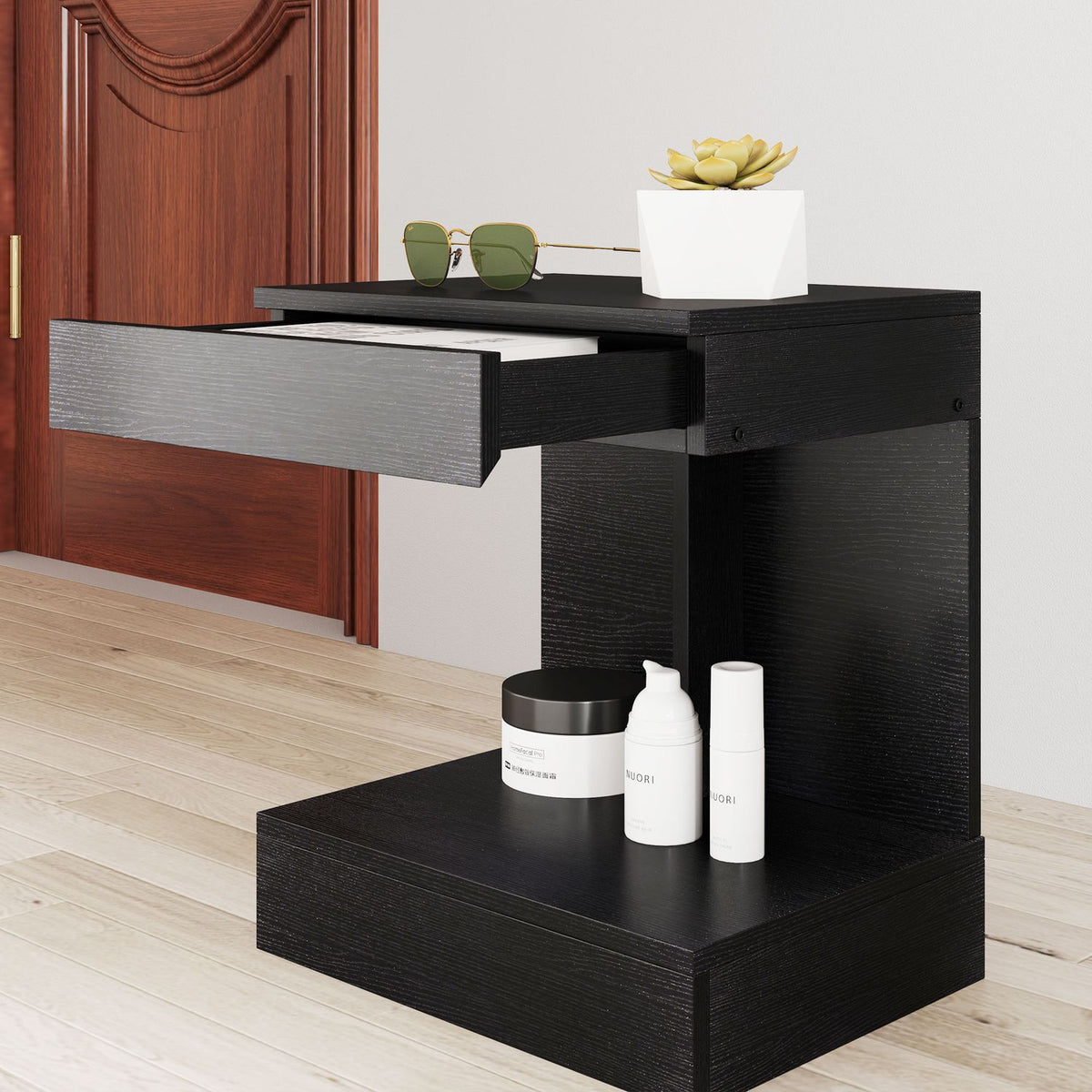 Bedside table with drawers, side table, bedside table with shelf, bedside table for bedroom, living room, 40 x 30 x 46 cm, black