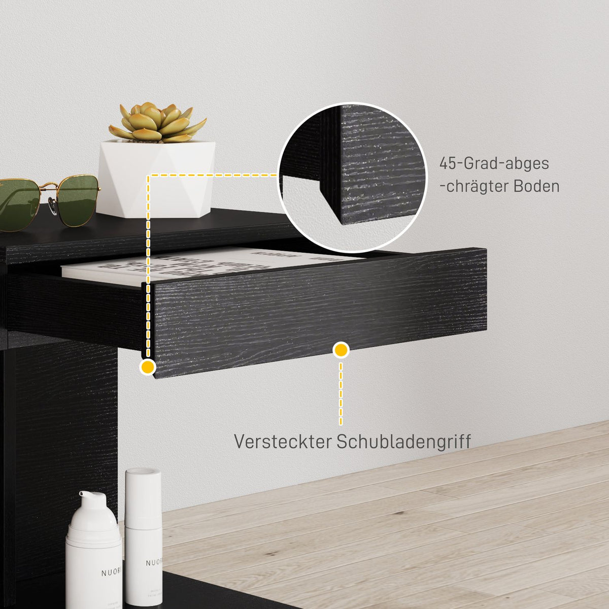 Bedside table with drawers, side table, bedside table with shelf, bedside table for bedroom, living room, 40 x 30 x 46 cm, black