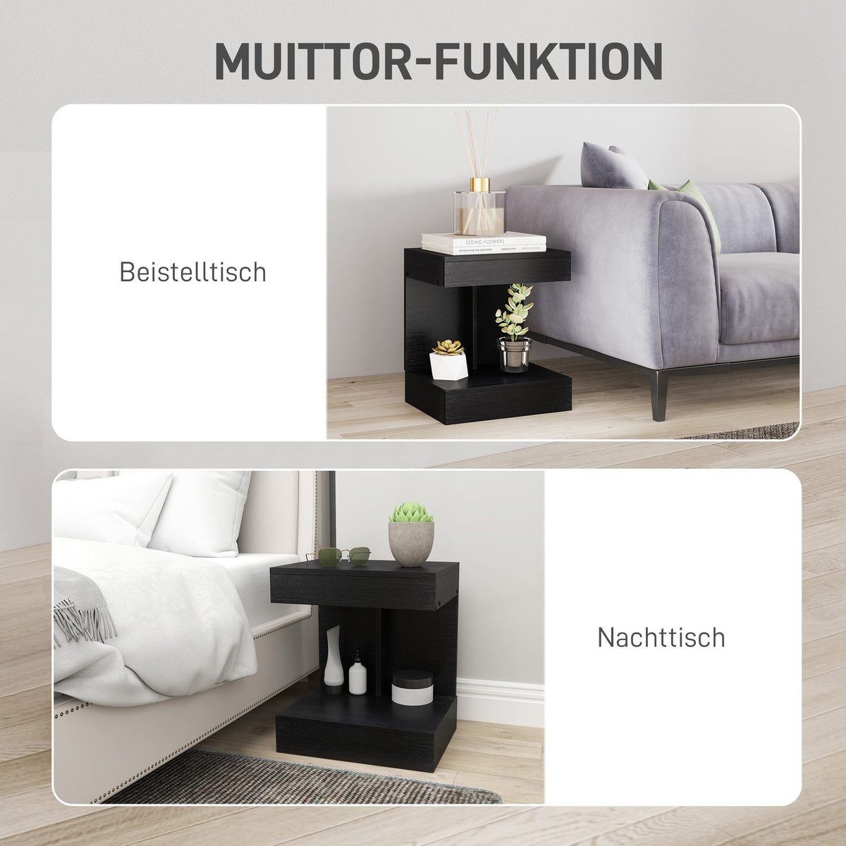 Bedside table with drawers, side table, bedside table with shelf, bedside table for bedroom, living room, 40 x 30 x 46 cm, black