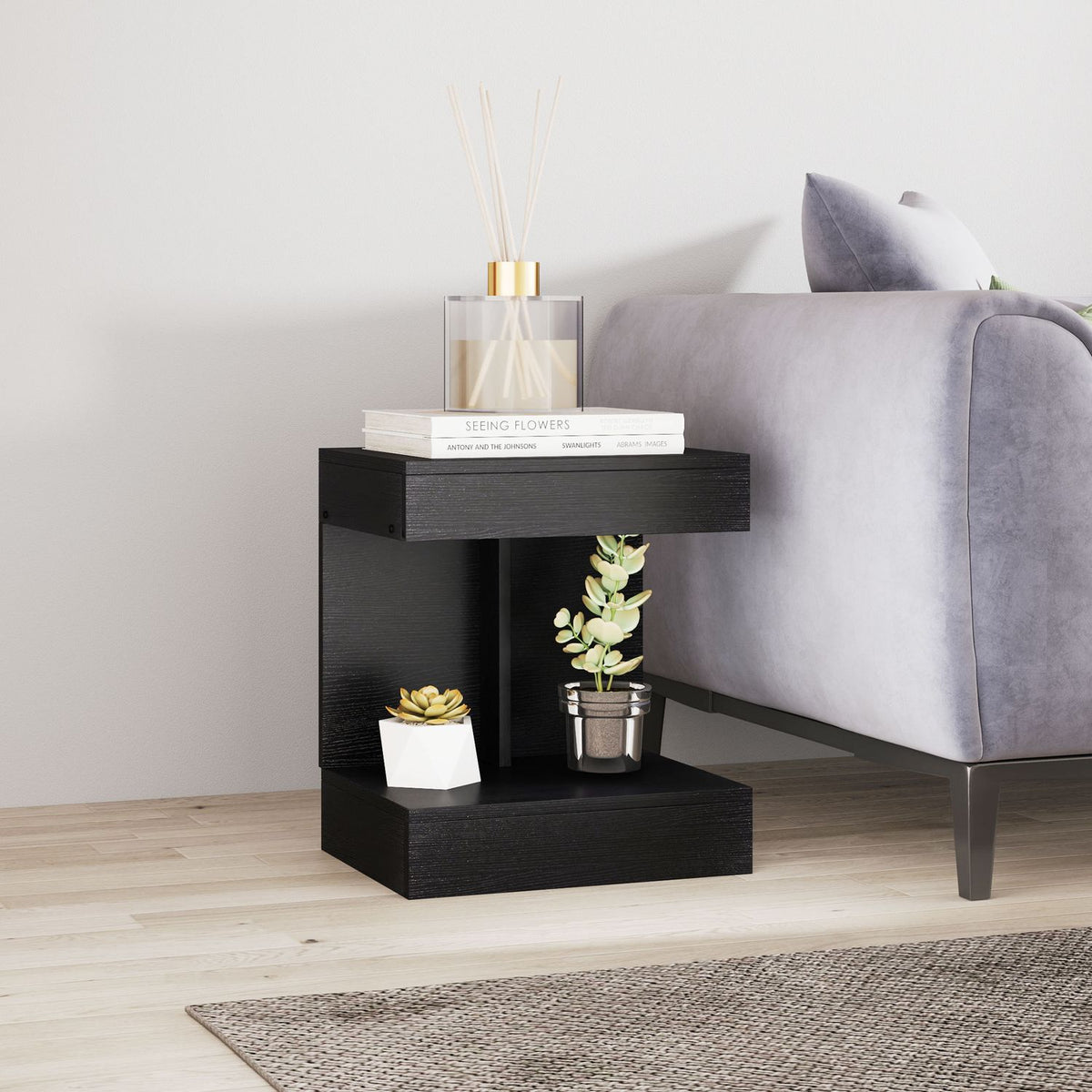 Bedside table with drawers, side table, bedside table with shelf, bedside table for bedroom, living room, 40 x 30 x 46 cm, black