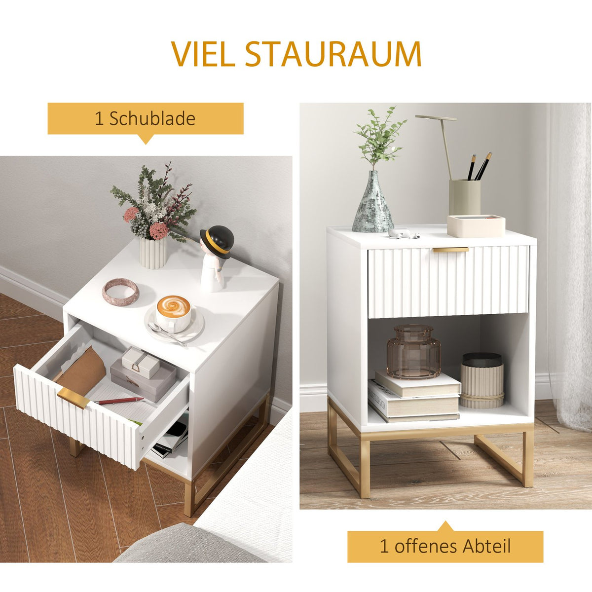 Bedside table with drawers, side table, bedside table with storage space, bedside table for bedroom, living room, 40 x 40 x 57 cm, white